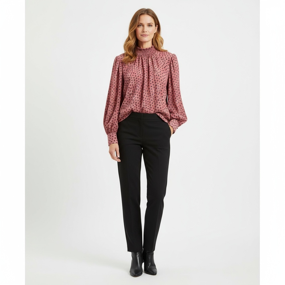 EUC Ann Taylor Womens Long Sleeve Blouse Dusty Rose Smocked Neck Romantic, Large - Picture 10 of 13